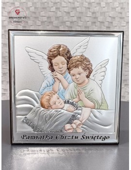 Srebrny obrazek Aniołki nad...